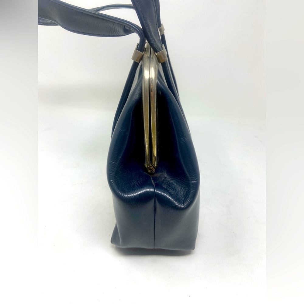 Vintage Navy Blue Frame Bag – Top Handle Gold Clasp‎ - Picture 4 of 7